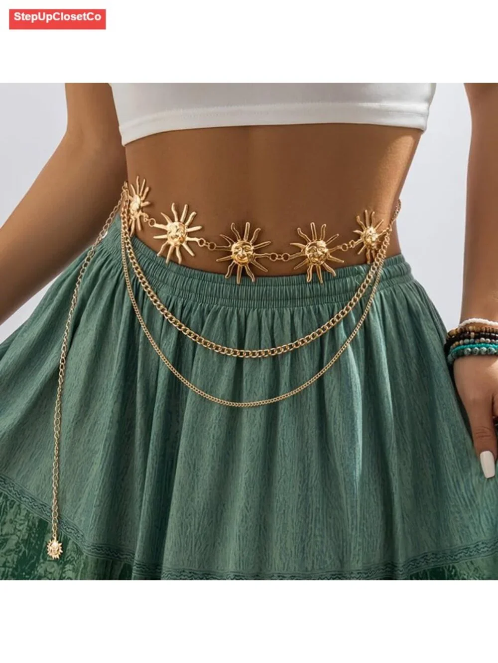 Multilayer Gold Waist Chain Belt for Women Sun Moon Layered Body Chain - Picture 5 of 6